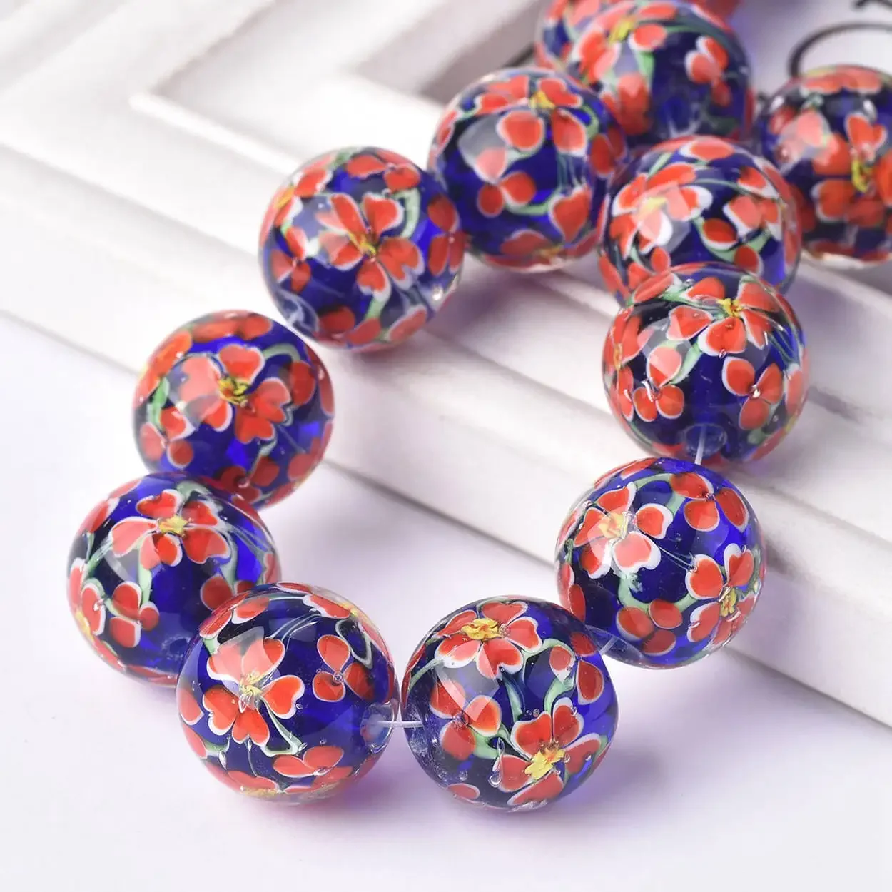 

2pcs 20mm Big Round Handmade Flower Lampwork Glass Loose Beads for Jewelry Making Accessories DIY Crafts Findings