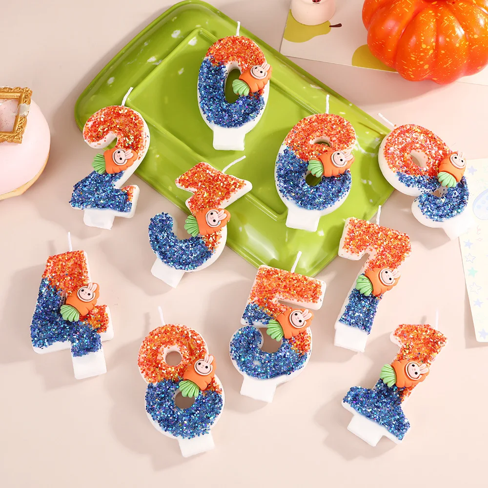 Carrot Rabbit Number Candles - Orange and Blue Gradient Color Candles. Party Gifts, Birthday and Anniversary Candles.