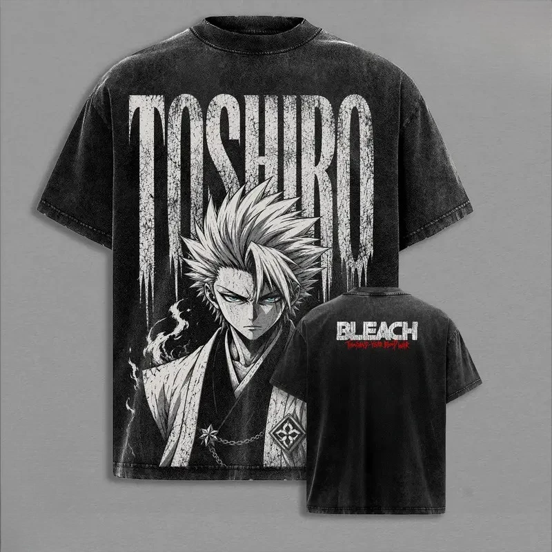 Hitsugaya Toushirou BLEACH Retro T Shirt Vintage Washed T-shirt Men Women Clothing Oversized High Quality Cotton Tees Clothes