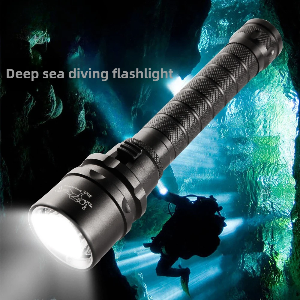 3LED High-Power Flashlight T6 Waterproof and Amphibious Rechargeable L2 Focus IPX8 Professional Diving Photography Flashlight