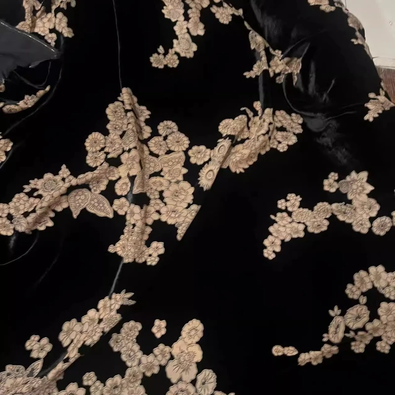 

Rose Flower Burnt Out Hollow Silk Cotton Velvet Mulberry Silk Fabric Dress Cheongsam Short Sleeve Clothing Fabric Per Meter