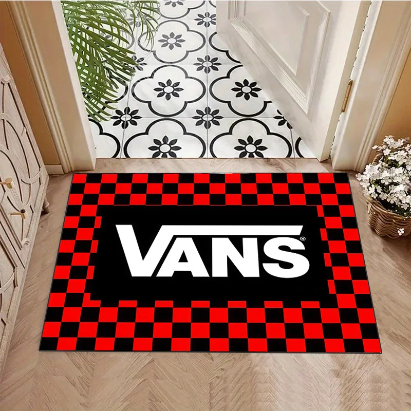 vans-レッドチェッカーボード玄関ドアマット、滑り止め耐摩耗性フロアマット、屋内ホームデコレーション用