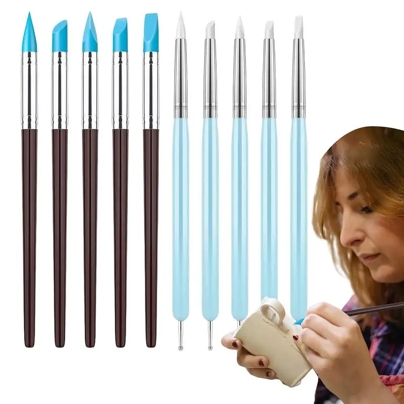 Clay Sculpting Tool Professional Silicone Tip Paint Pens Brushes Portable Handicraft Modeling Artwork Supply for Carving Dotting