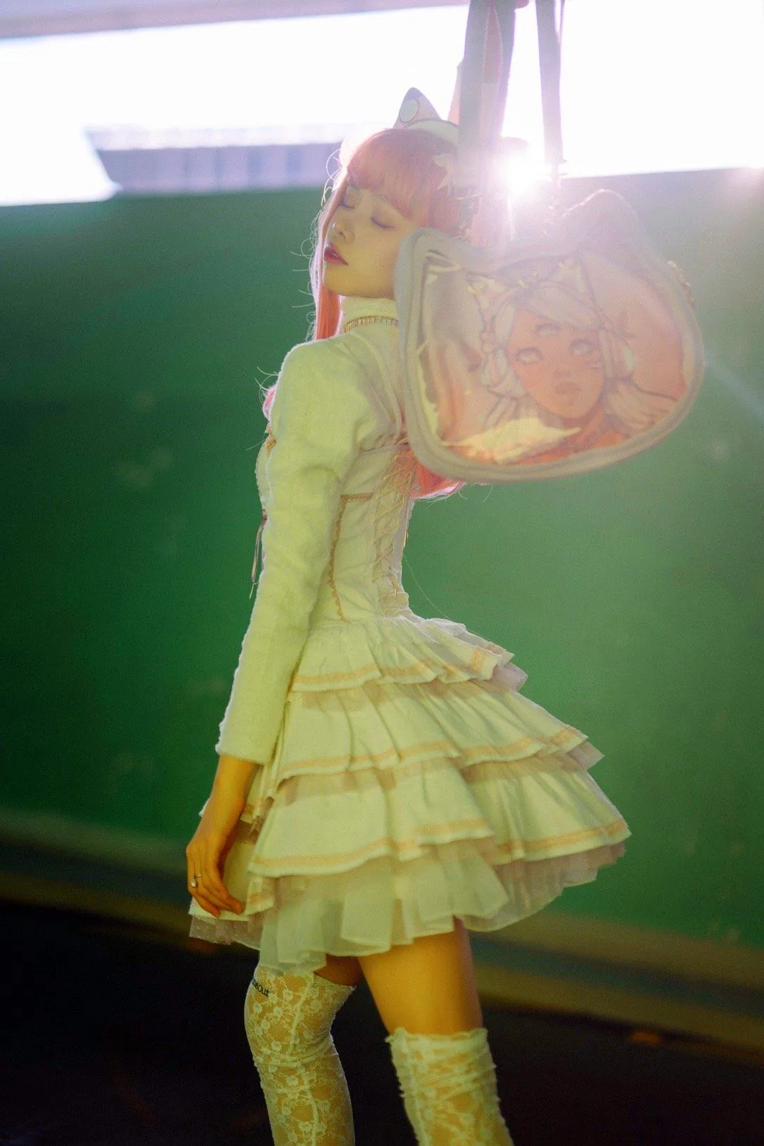 YOWU Michiko Cat Joint Cuffia Itabag Borsa per auricolare Bluetooth Borsa a tracolla viola per animazione speciale in tela trasparente per esterni