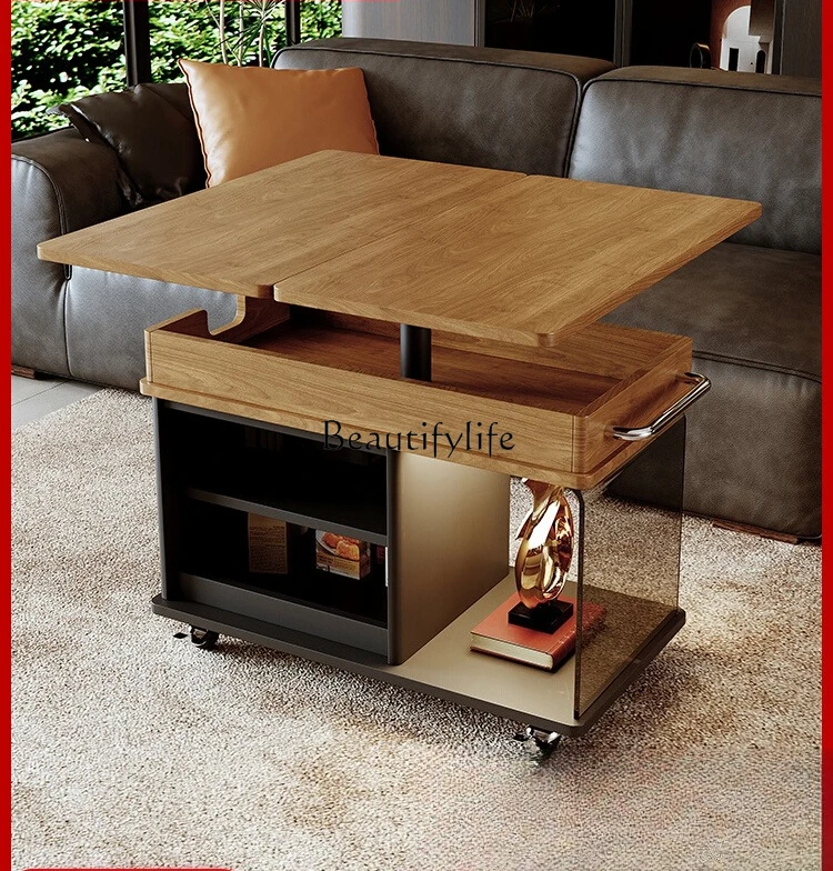 

*Medieval trolley movable coffee table folding living room lifting tea table side cabinet