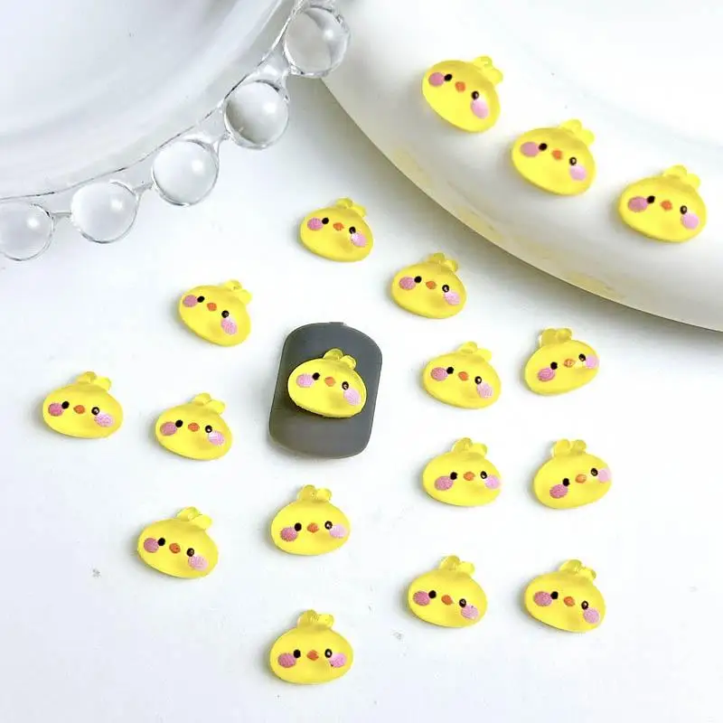 Cute Yellow Chicken Head Resin Nail Charms Adorable Cartoon Powder Blusher Chick Nail Art Decorations for DIY Nails Ornaments