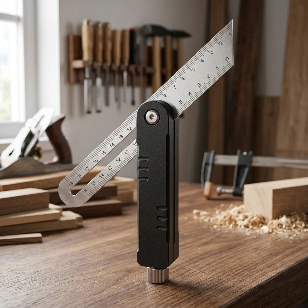 Adjustable Angle Ruler for Woodworking Projects with Precise Metric and Scale Markings Stainless Steel Construction