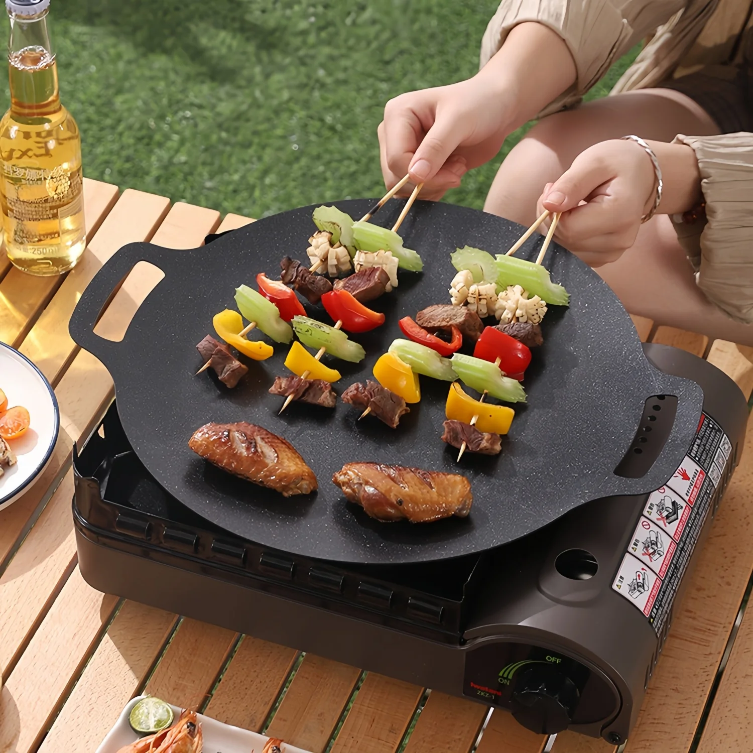 High Quality Korean BBQ Grill Pan Medical Stone Coating Non-stick Marble Camping Round Griddle with Handle for Baking,Grill,BBQ