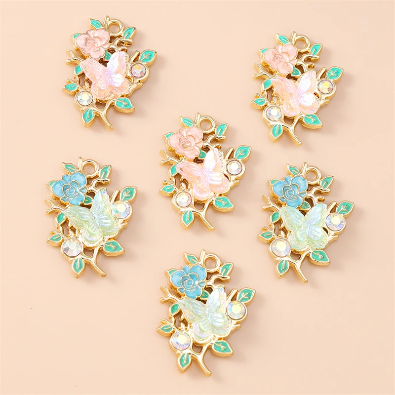 

20pcs 20x25mm Elegant Enamel Butterfly Flower Charms Pendants for Jewelry Making Necklaces Earrings Bracelet DIY Crafts Supplies