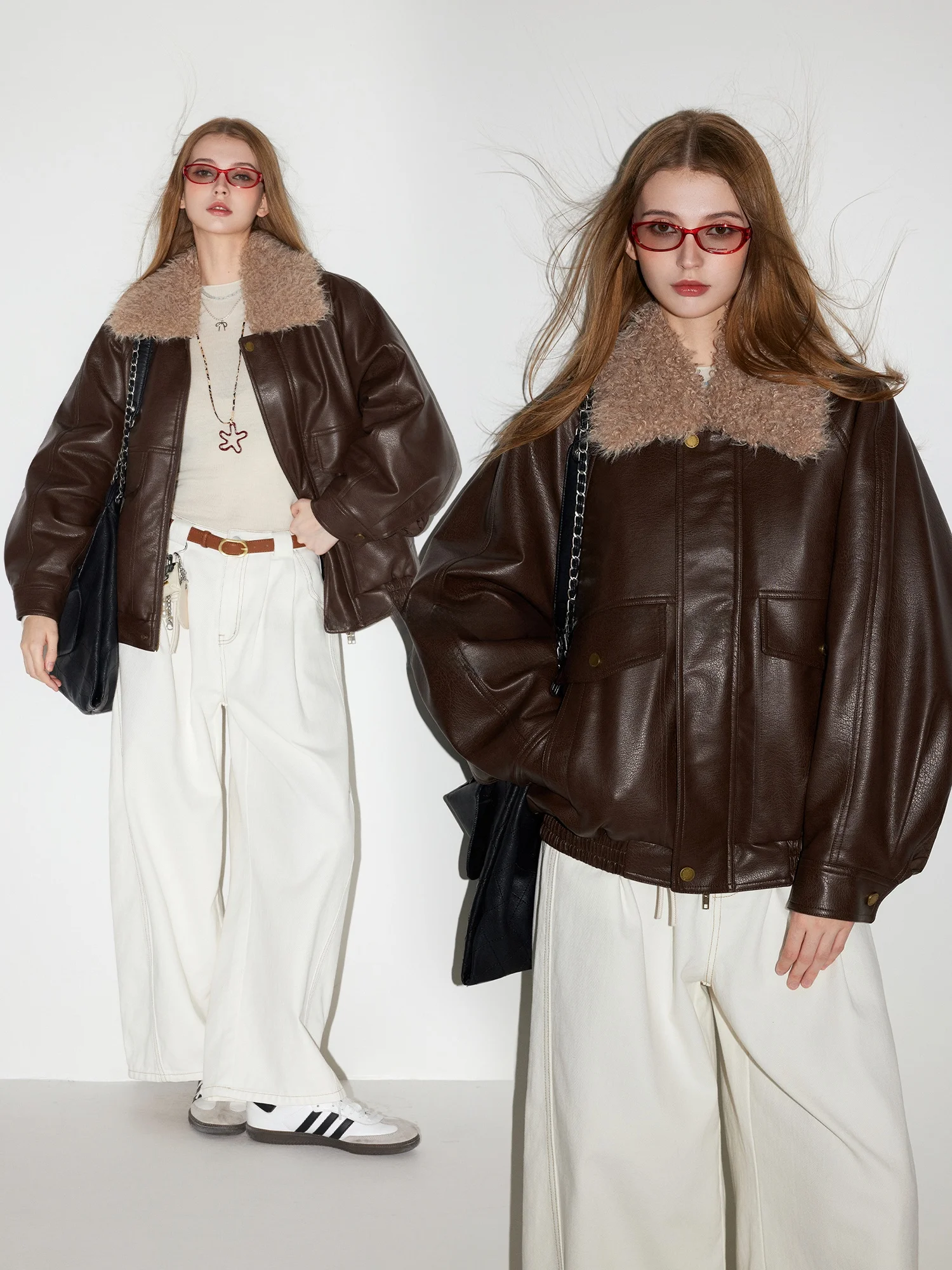 

MoodBerry американский ретро джемпер из искусственной кожи женское зимнее теплое хлопковое пальто с откидным воротником с меховыми роликами универсальная верхняя одежда