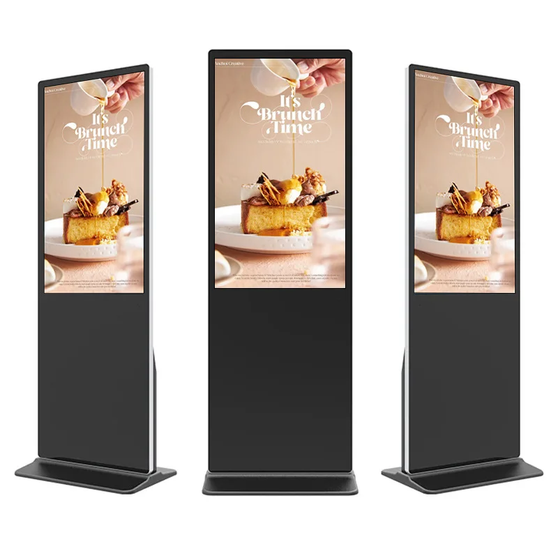 Mesin iklan vertikal definisi tinggi 4K layar iklan lantai 43/55/65 inci layar sentuh inframerah all-in-one untuk iklan