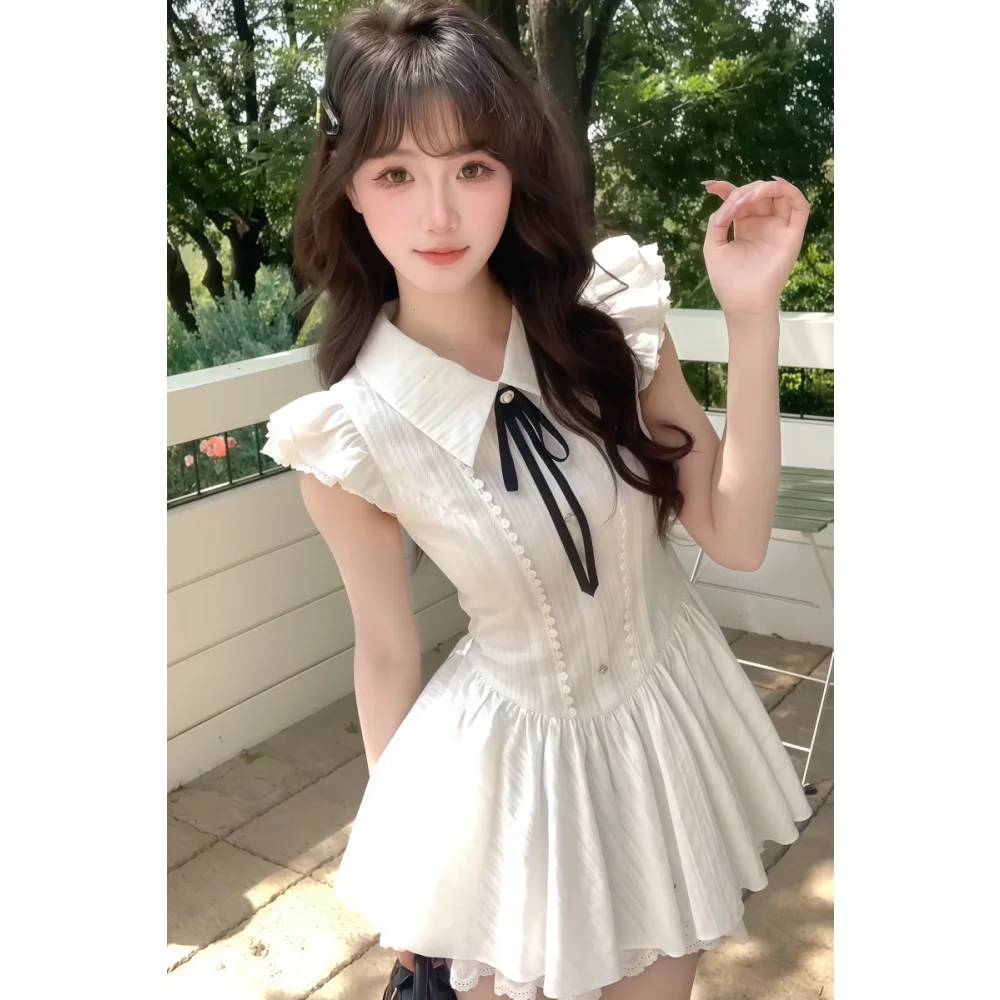 Sweet And Spicy A-Line Puffy Skirt Dress Women's Summer  Dress School Uniform Style First Love White Dress City Walk