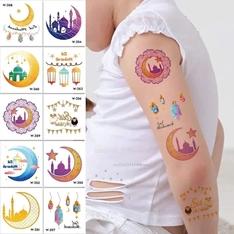 10pcs/Set Eid Mubarak Temporary Tattoo Stickers Ramadan Kareem Decoration Islamic Muslim Party Decor Supplies Kids Gift 2025