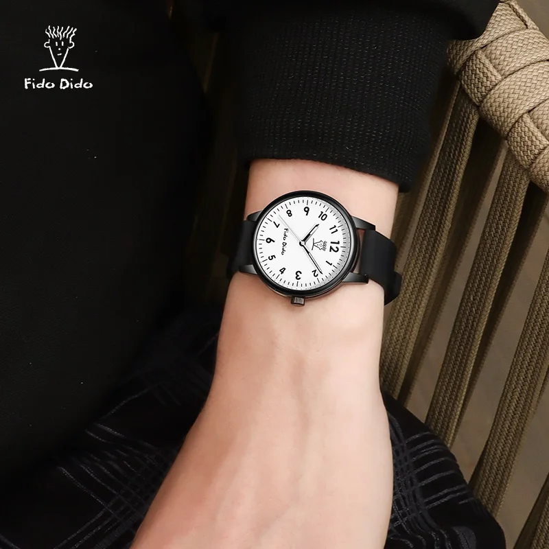 Orologi da coppia Fido Dido - Cinturino in silicone impermeabile 50M |   Quarzo luminoso |   Orologio da studente unisex |   Stile meccanico FD2368-1098