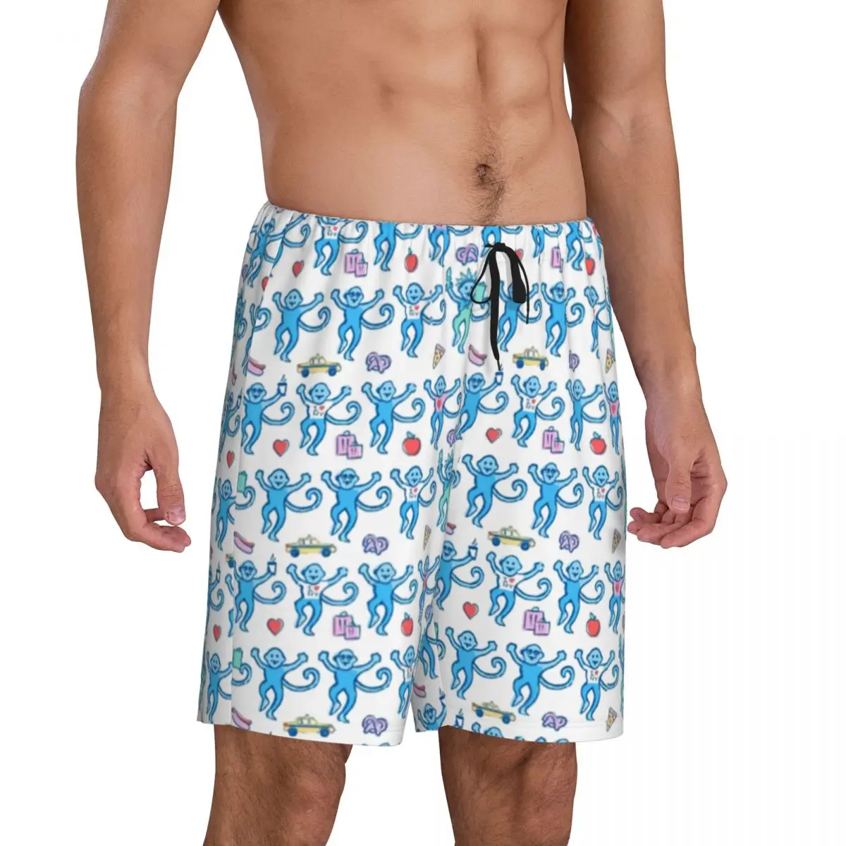 Custom Preppy Roller Monkeys Rabbit Pajama Shorts Men Sleepwear Lounge Bottom Stretch Sleep Short Pjs with Pockets