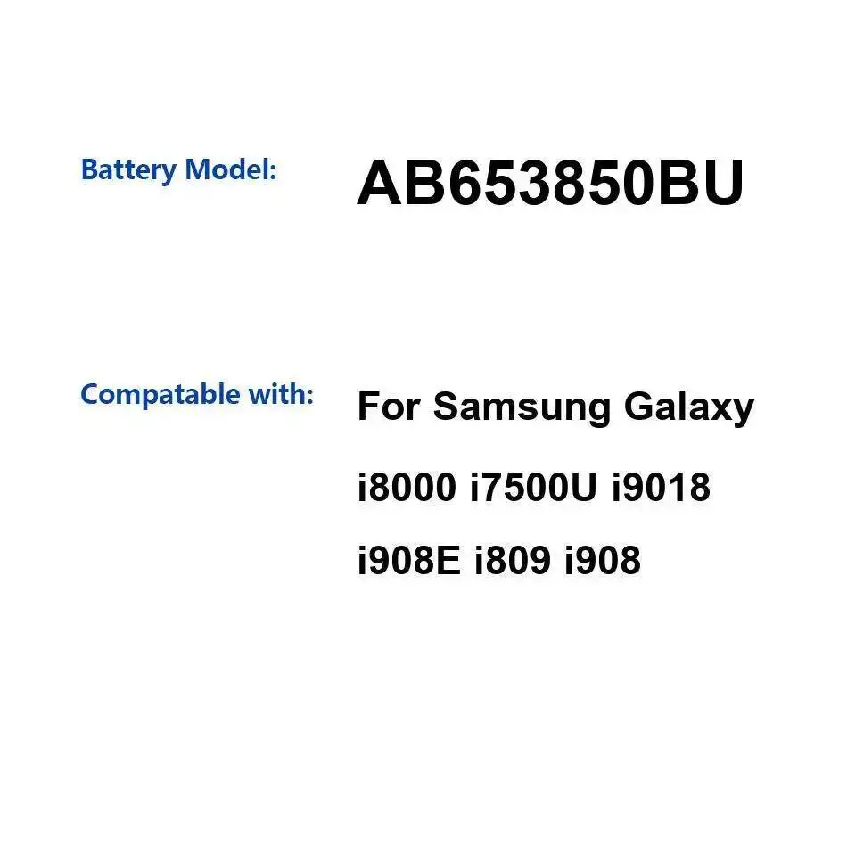

Аккумулятор мобильного телефона AB653850BU 1500 мАч для Samsung Galaxy I8000 I7500u I9018 I908e I809 I908