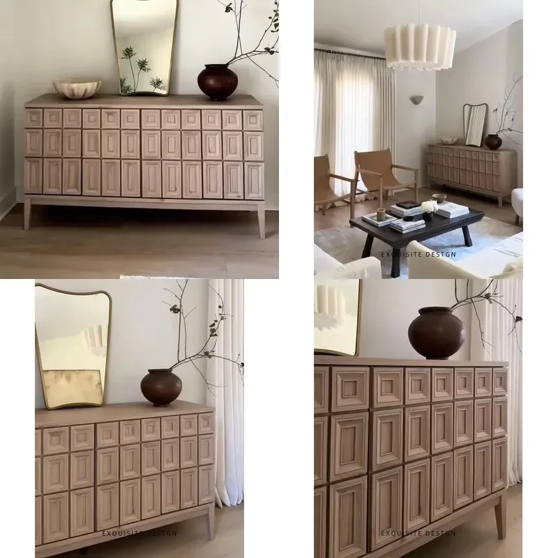 Modern French Style Stone Sideboard Wall Mounted TV Cabinet for Living Room Light Luxury Storage Console Tea Display Unit