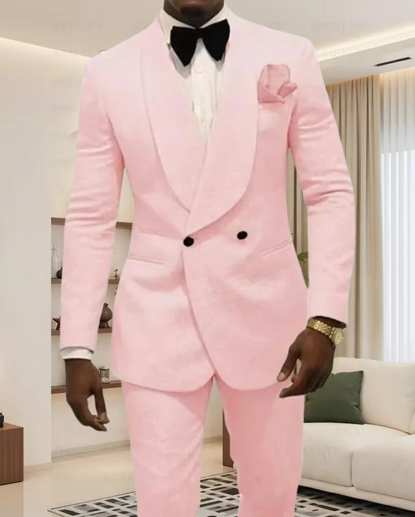 

2 pieces Blazer And Pants set Tuxedos men's tailcoat Shawl Lapel Pattern Groom Fashion Clothes New Stand-up Collar Business