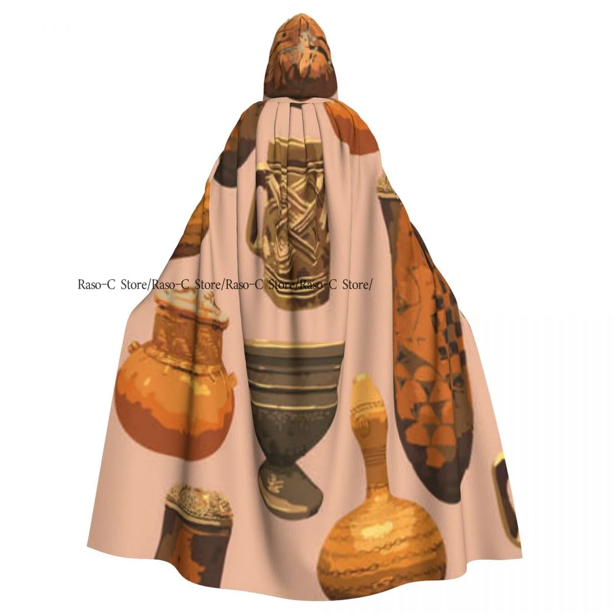 Adult Cloak Cape Hooded Traditional African Vintage Vases Medieval Costume Witch Wicca Vampire Elf Purim Carnival Party