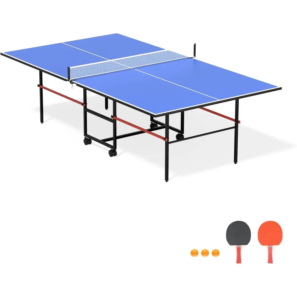

8-Foot Foldable Table Tennis Table with 2 Paddles and 3 Balls, Ideal for Family Game Rooms