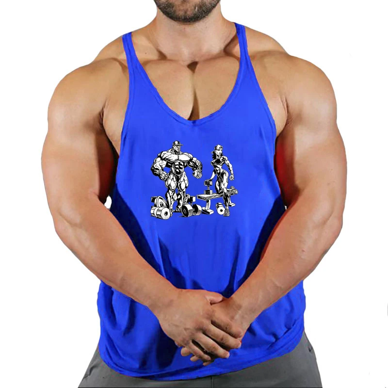 Casual Printed Tank Tops Men Bodybuilding Sleeveless Shirt Cotton Gym Fitness Workout Clothes Stringer Singlet Male Summer Vest