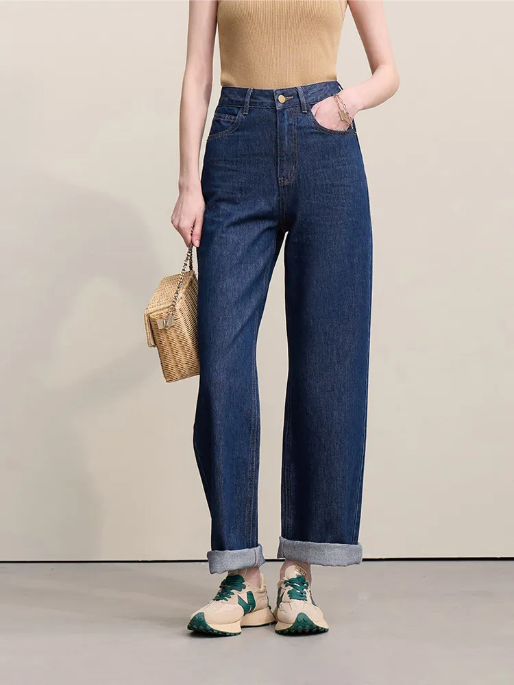 

Amii Women's Jeans 2026 Spring New Casual Letter Embossed Cotton Denim Trousers Women's Retro Versatile Straight Pants 12641115