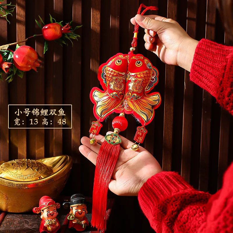 2025 Spring Festival Red Pendant Pisces Lucky Bag Lantern Small Pendant For Living Room Decoration Chinese New Year Decoration