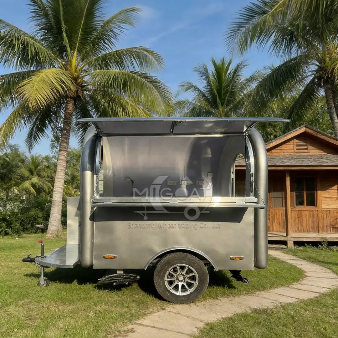 Silver Food Truck Multifunctional Mobile Snack Cart Towing Type for Night Market Food Trailer