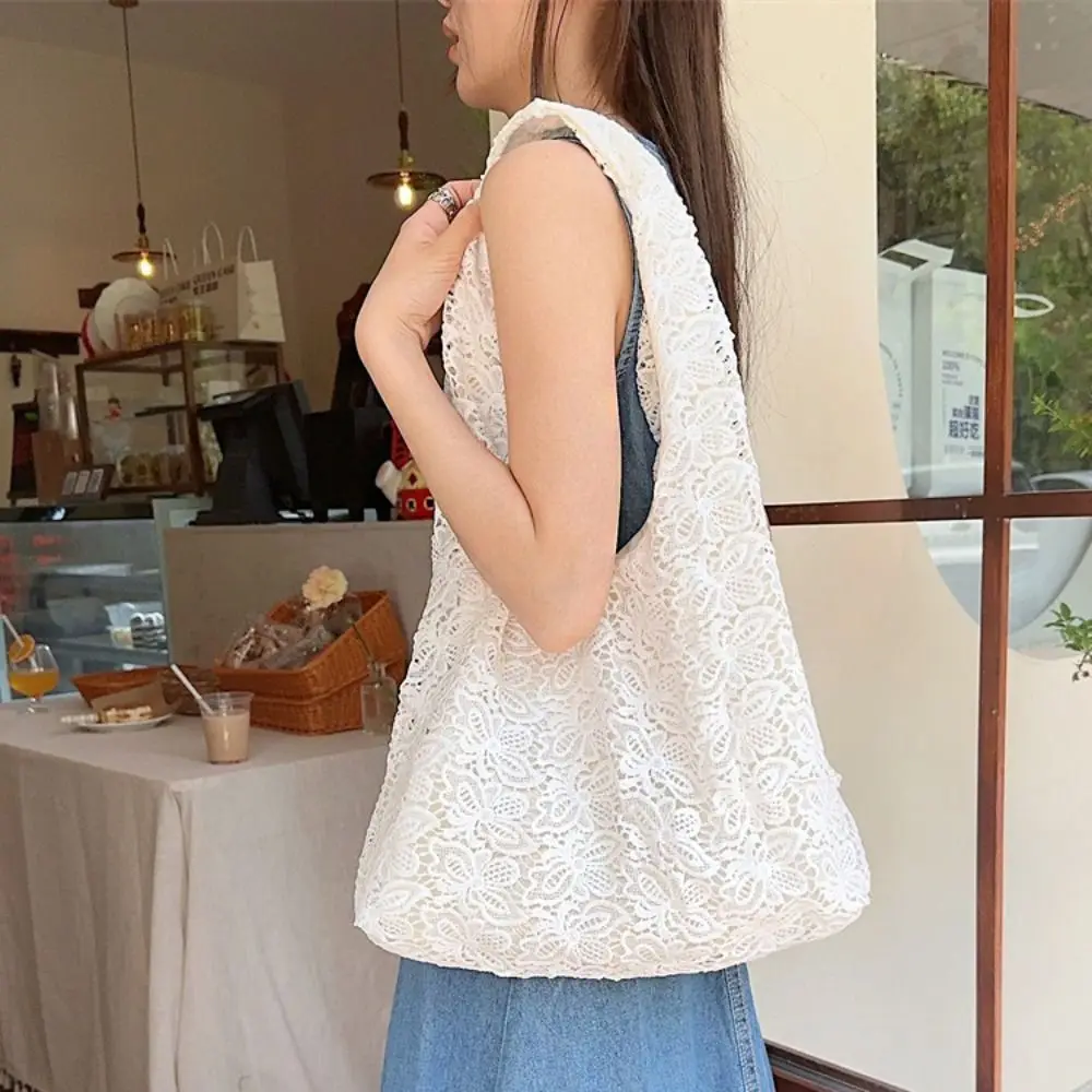 

Hollow Out Embroidery Lace Shoulder Bag Flower Embroidered Women's Weave Handbag Bohemian Lightweight Crossbody Bag Summer