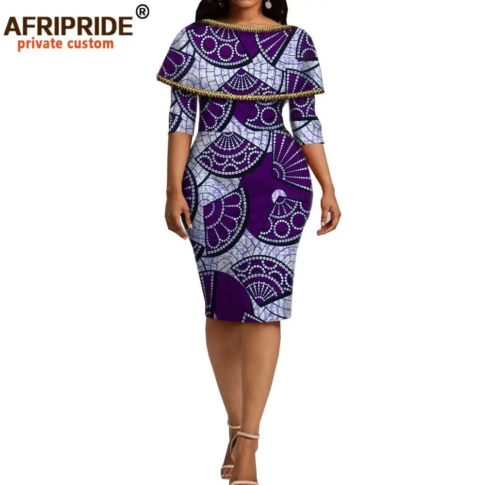 2026 African Ankara Print Dashiki Dress for Women Bazin Richi Half Sleeve Knee Length Women Pencil Wax Dress A1825104