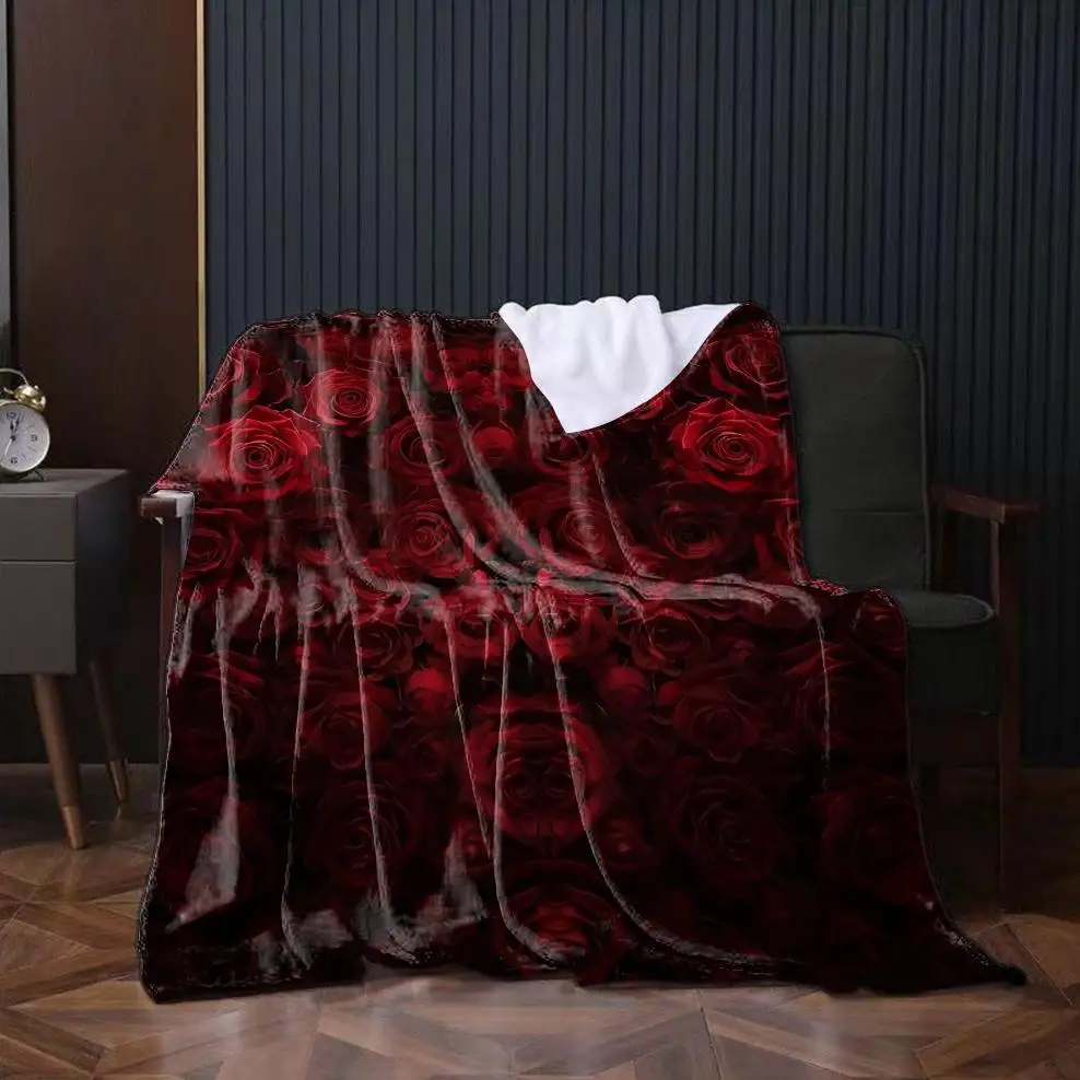 1 Stück Überwurf, Vintage-Flanelldecke mit rotem Rosenmuster für Couch, Bett, Sofa, warme Decken, perfekte Festival-Geschenke, Liebe, schöne Blume