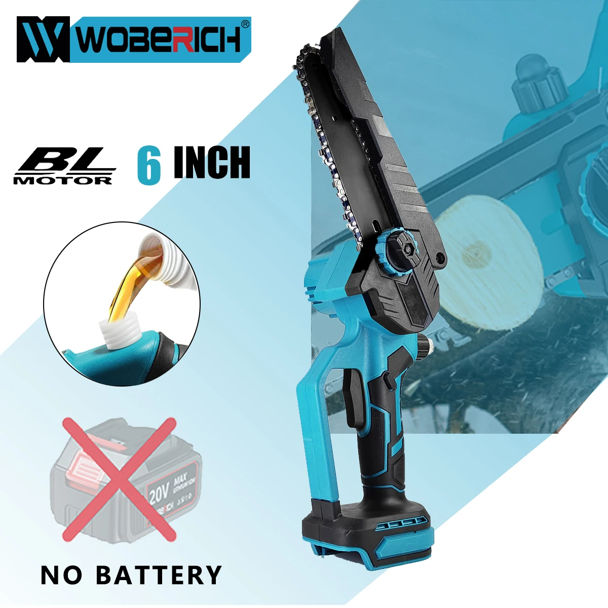 

WOBERICH Brushless Electric Chainsaw Cordless Woodworking Pruning Saw Garden Cutting Power Tool For Makita 21V 18V Battery