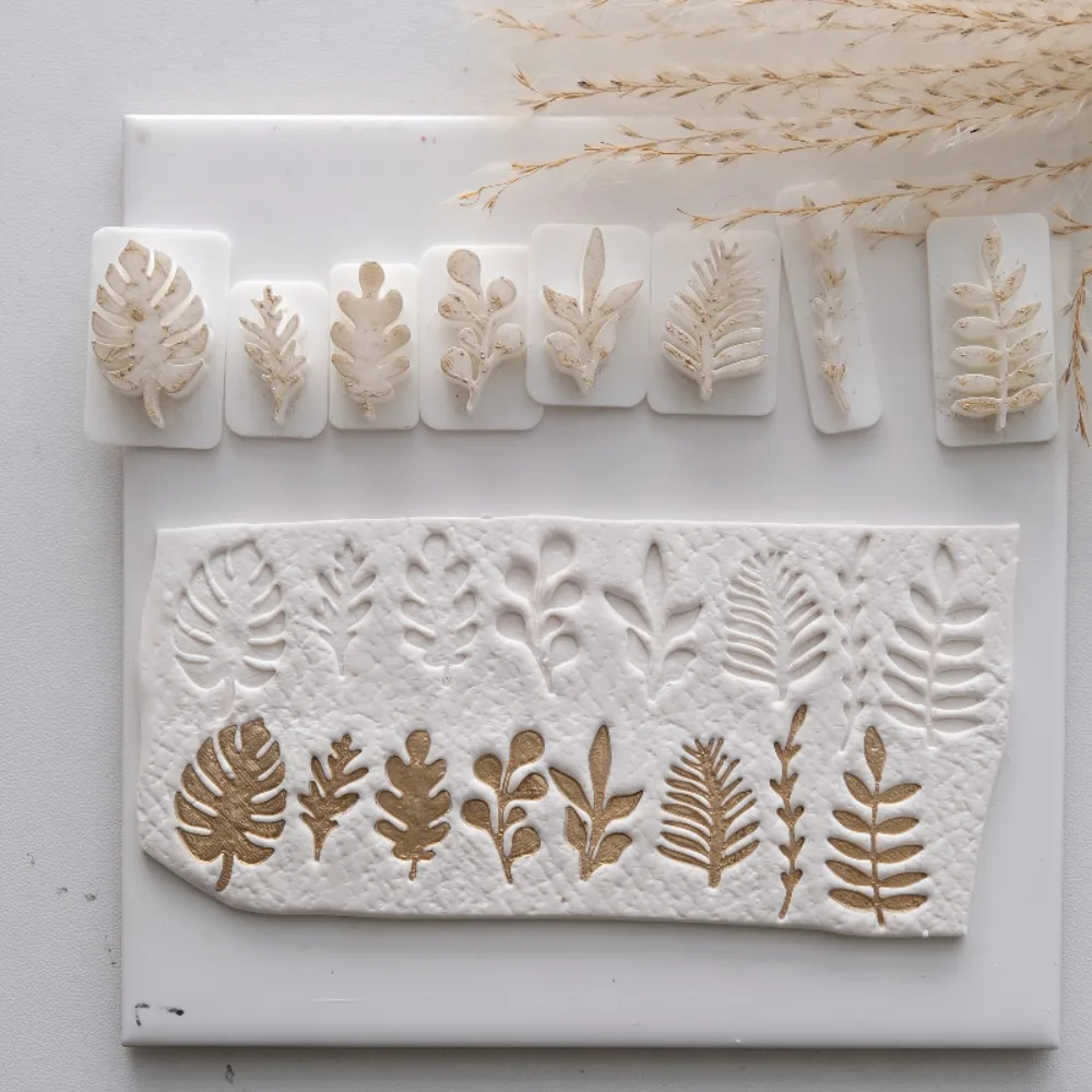 8-teiliges Set Botanische Blatt-Polymer-Clay-Stempelformen Eiche/Ahorn/Farn/Eukalyptus für DIY-Ohrringe Hochpräzises Kunststoff-Formwerkzeug