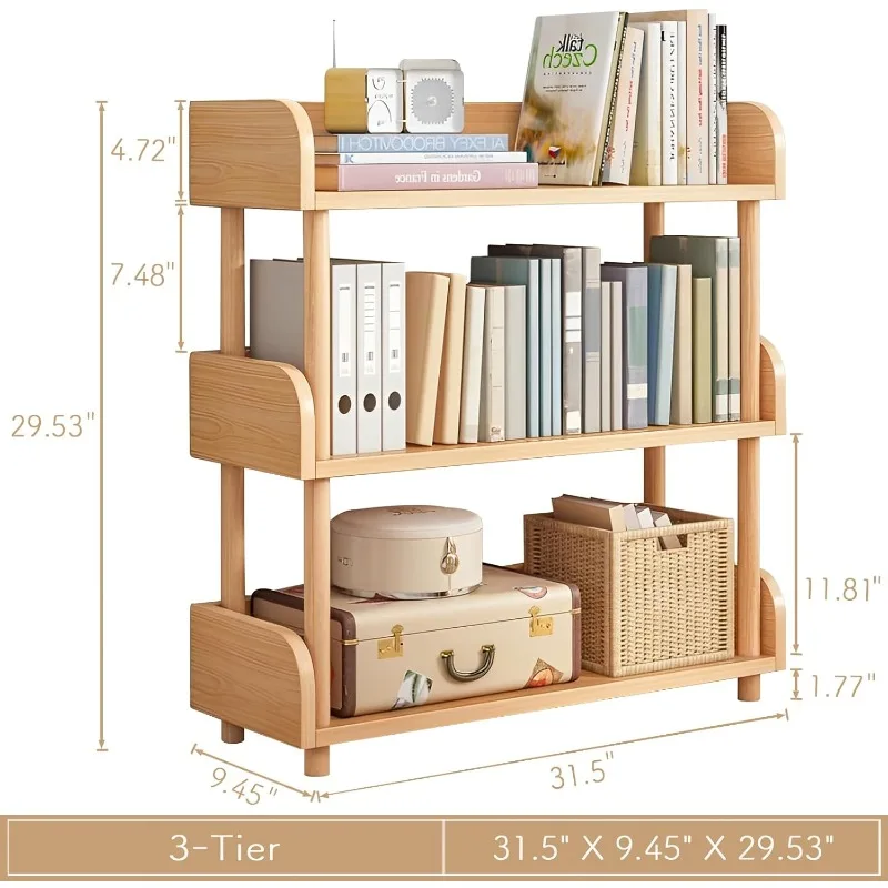 3-Tier Wooden Open Bookcase - Modern Display Bookshelf with Top Edge and Solid Wood Frame for Home and Office, Storage Cabinet