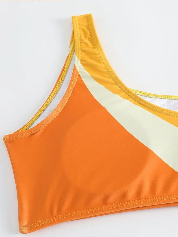 Sexy Print One Shoulder Bikinis 2 Piece Set Women Split Swimsuit High Waist Beach Bikinis 2025 New Summer Swimwear Bikinis Set