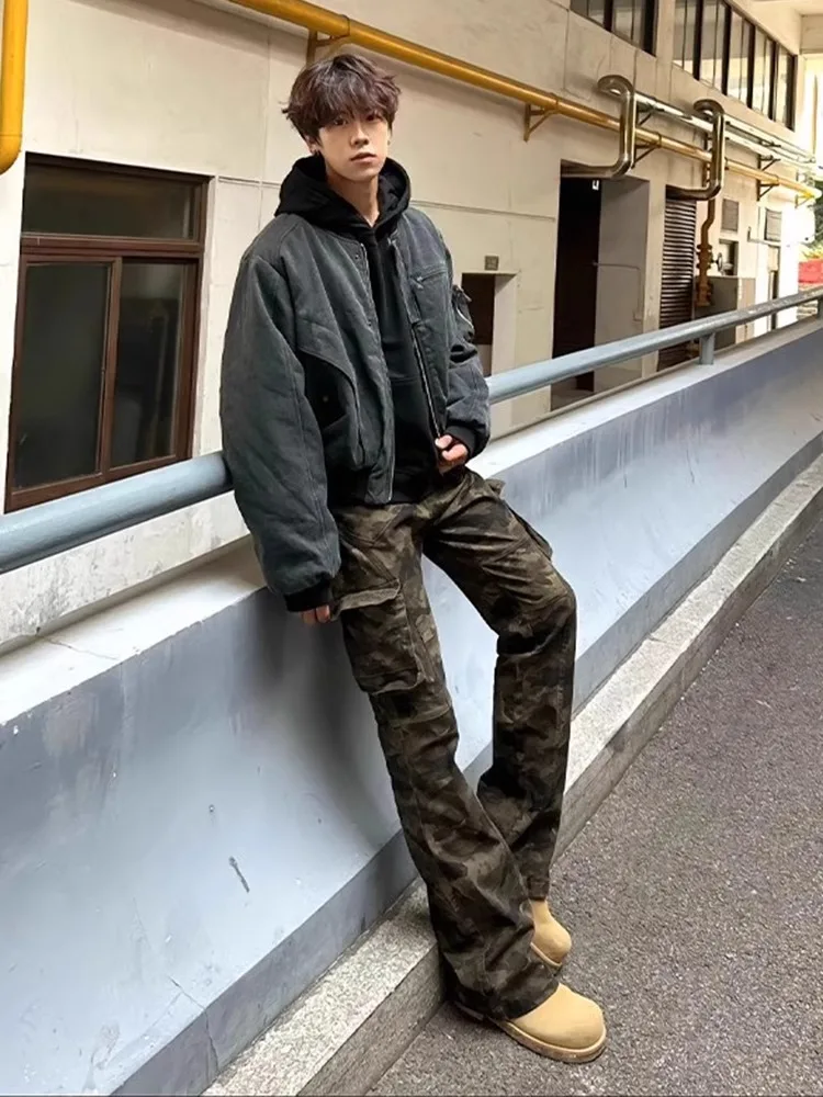 

Camouflage Workwear Casual Pants Men's American Street Sle Flared Jeans Spring Autumn Trendy Brand Haome Knife Pants