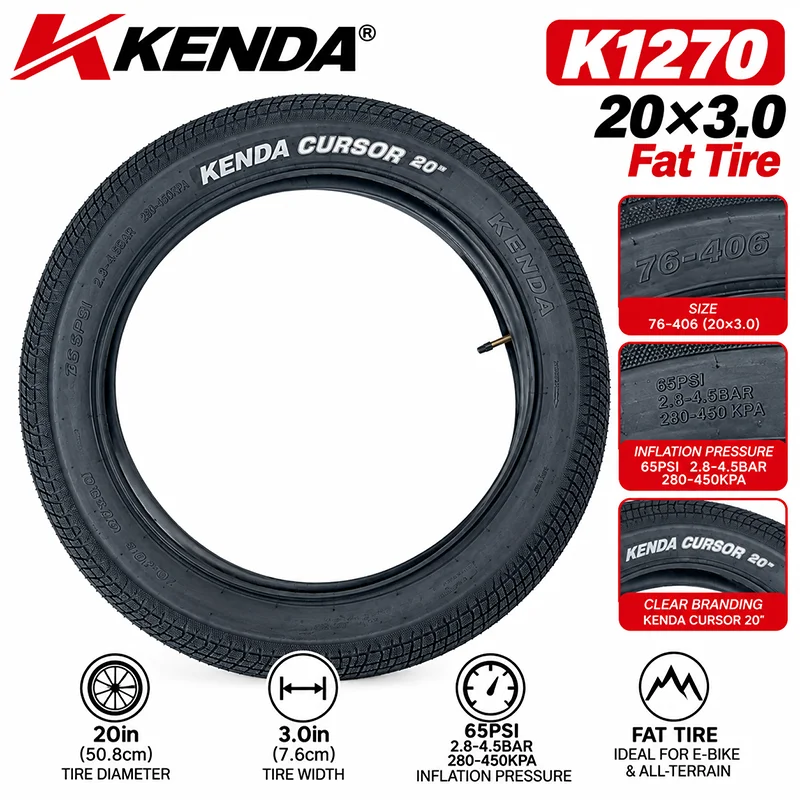 KENDA 20x3.0 16x4.0 Fatbike-Reifen mit Schlauch 76-406 E-Bike Elektrofahrrad Breiter Reifen – Detail 20
