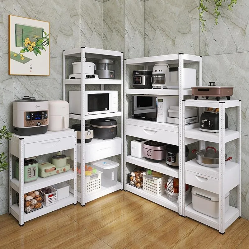 White kitchen floor-to-ceiling drawer microwave oven rack