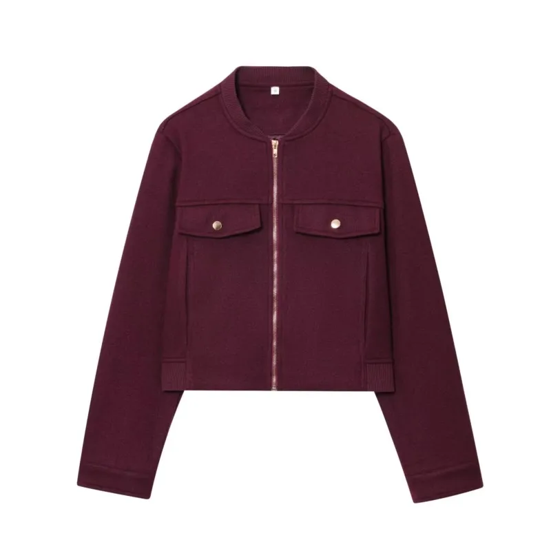 

HipSeam Women Soft Short Jacket Autumn Fashion O Neck Pockets Long Sleeve Women's Short Jacket With Zipper Causal Female Jacket