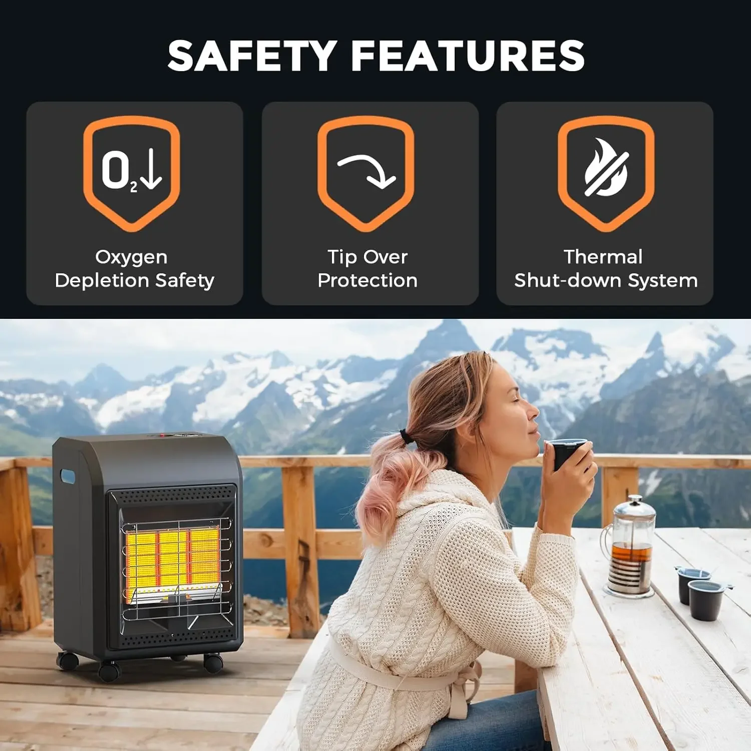 6000 to 18000 BTU 3 Setting Propane Tank Heater with Regulator,Cordless Portable Propane Heaters for Garages, Yards and Camping