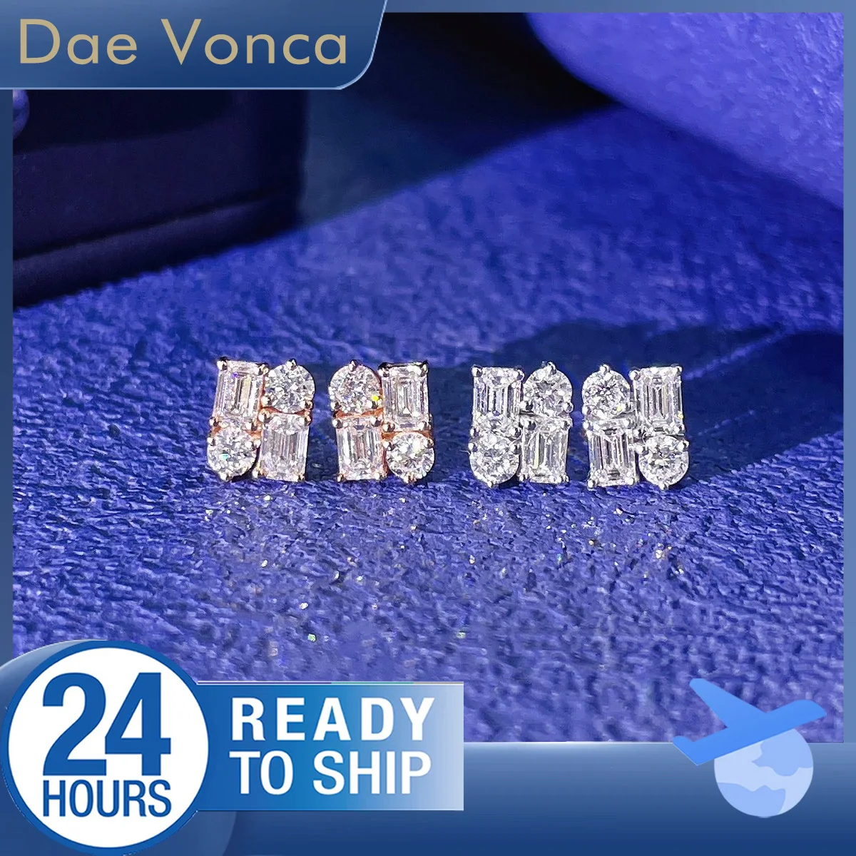 

Emerald and Round Shaped Lab Grown Diamond Cluster Earrings Total 0.52ct 18K White/Rose Gold Lab Diamond Stud Earrings For Women