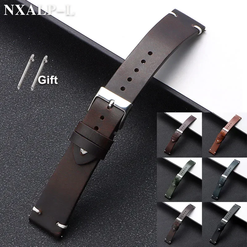 Vintage Oil Wax Leather Watchbands 18mm 20mm 22mm Handmade Stitching Calfskin Strap for Omega for Seiko Smartwatch Wristband