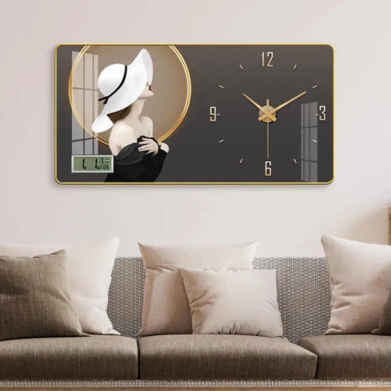 New clock with calendar temperature living room wall clock simple modern light luxury punch-free clock wall clock