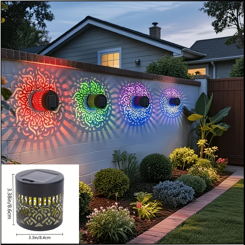 LED Solar Mandala Wandleuchte mit Durchbrochener Projektion, Gartenbeleuchtung für Außenbereich, Dekorative Landschaftsbeleuchtung für Garten, Rasen, Zaun und Veranda