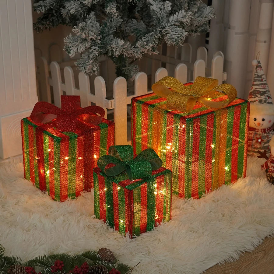 New Christmas Light Christmas Gift Box Striped Three-Piece Set Christmas Products Birthday Party Decorations Accessories