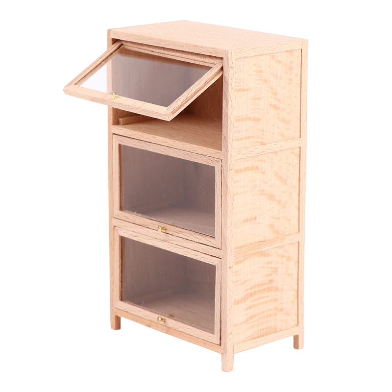 Wood Color 1:12 Dollhouse Miniature Mini Simulated Wooden Cabinet Lockers TV Cabinet With Drawer Furniture Model Toy Accessories