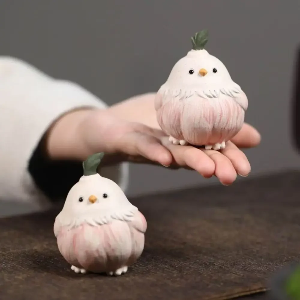 

Boutique purple sand tea pet garlic bird ornament handmade sculpture tea set can be raised gifts for friends