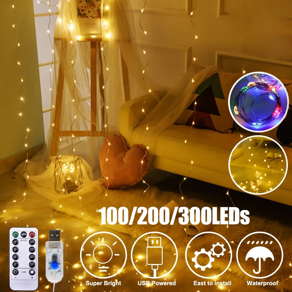 Led Tring Licht Fairy Slinger Gordijn Licht Usb Festoen Nieuwjaar Lamp Kerst Decor Licht Voor Thuis Ramadan Decoratief