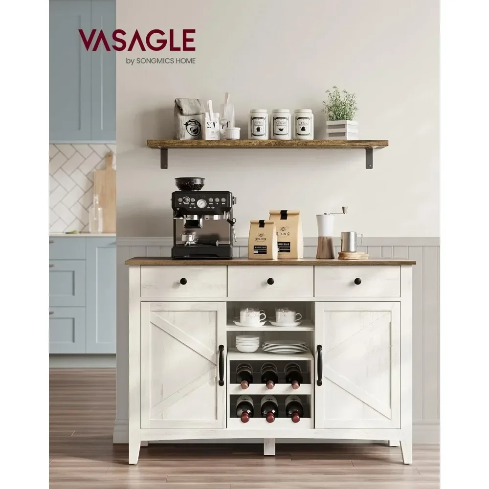 Coffee Bar Cabinet, Kitchen Storage Cabinet with 3 Drawers, Wine Rack, Farmhouse Cabinet Sideboard with Adjustable Shelf for