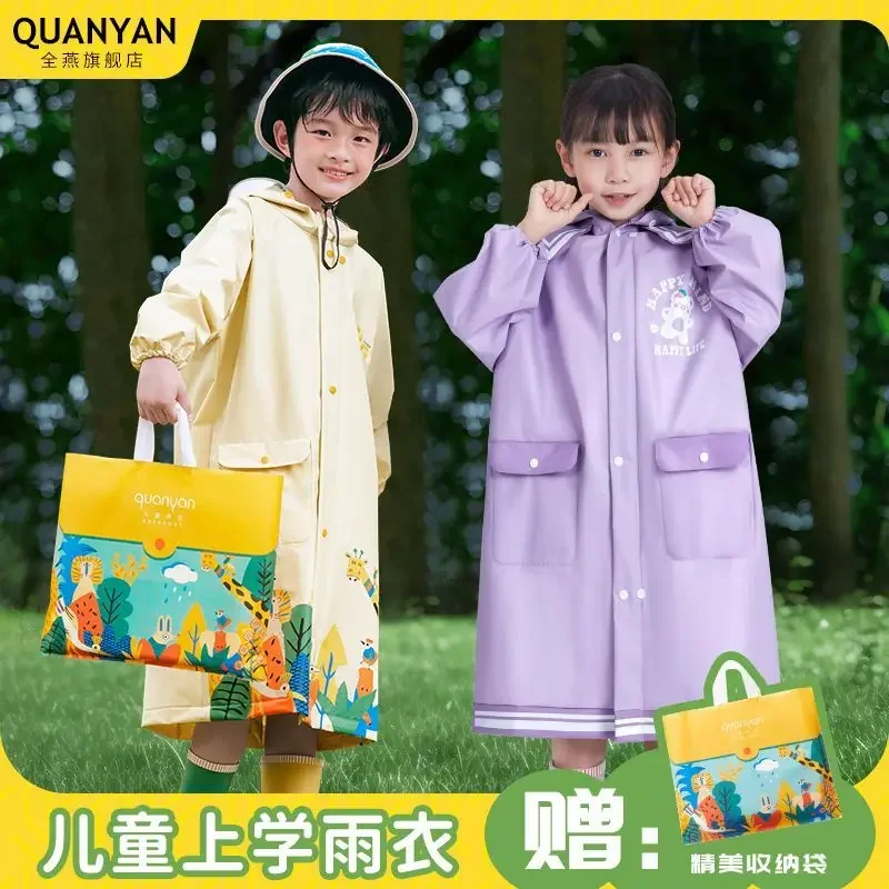 Kids One-piece Raincoat Thickened EVA Waterproof Rain Poncho Cartoon Printing Cute Loose Hooded Long Rain Coat for Boys Girls